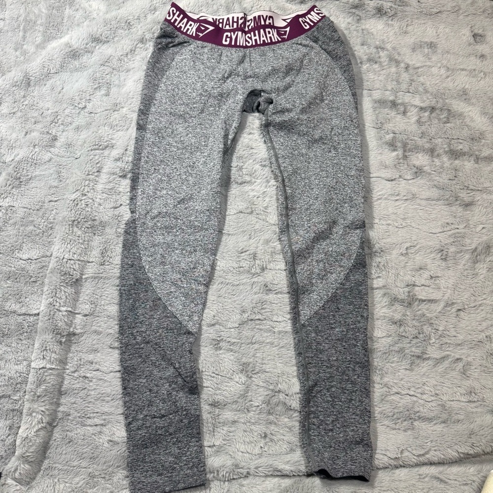 Gymshark Heather Gray Leggings with Purple Waistband